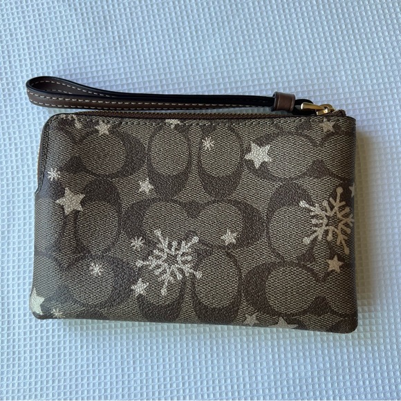 Coach Corner Zip Wristlet with Star and Snowflake Print - Picture 7 of 9